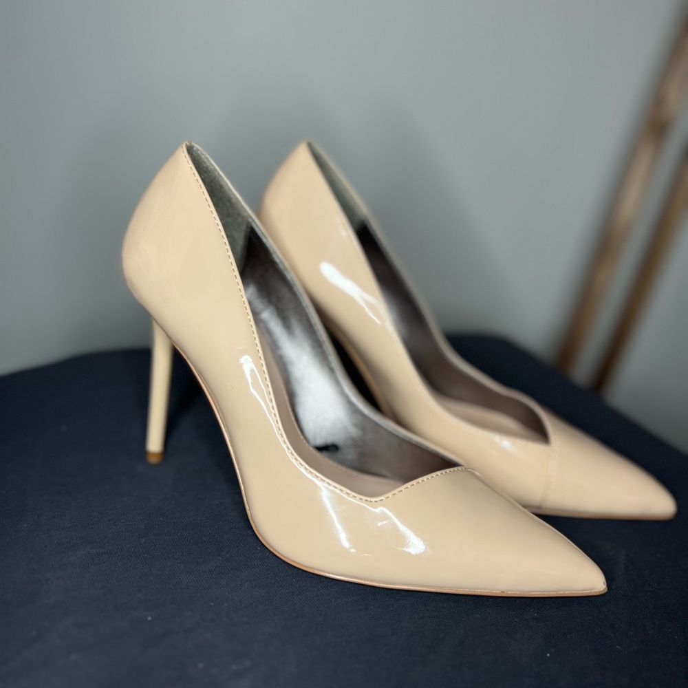 Nude patent leather heels